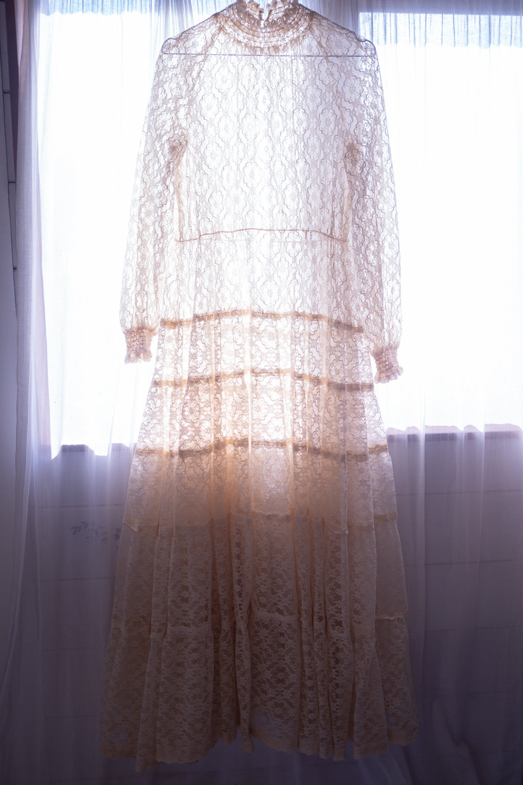 Vintage 1970s Cream Lace Maxi Dress