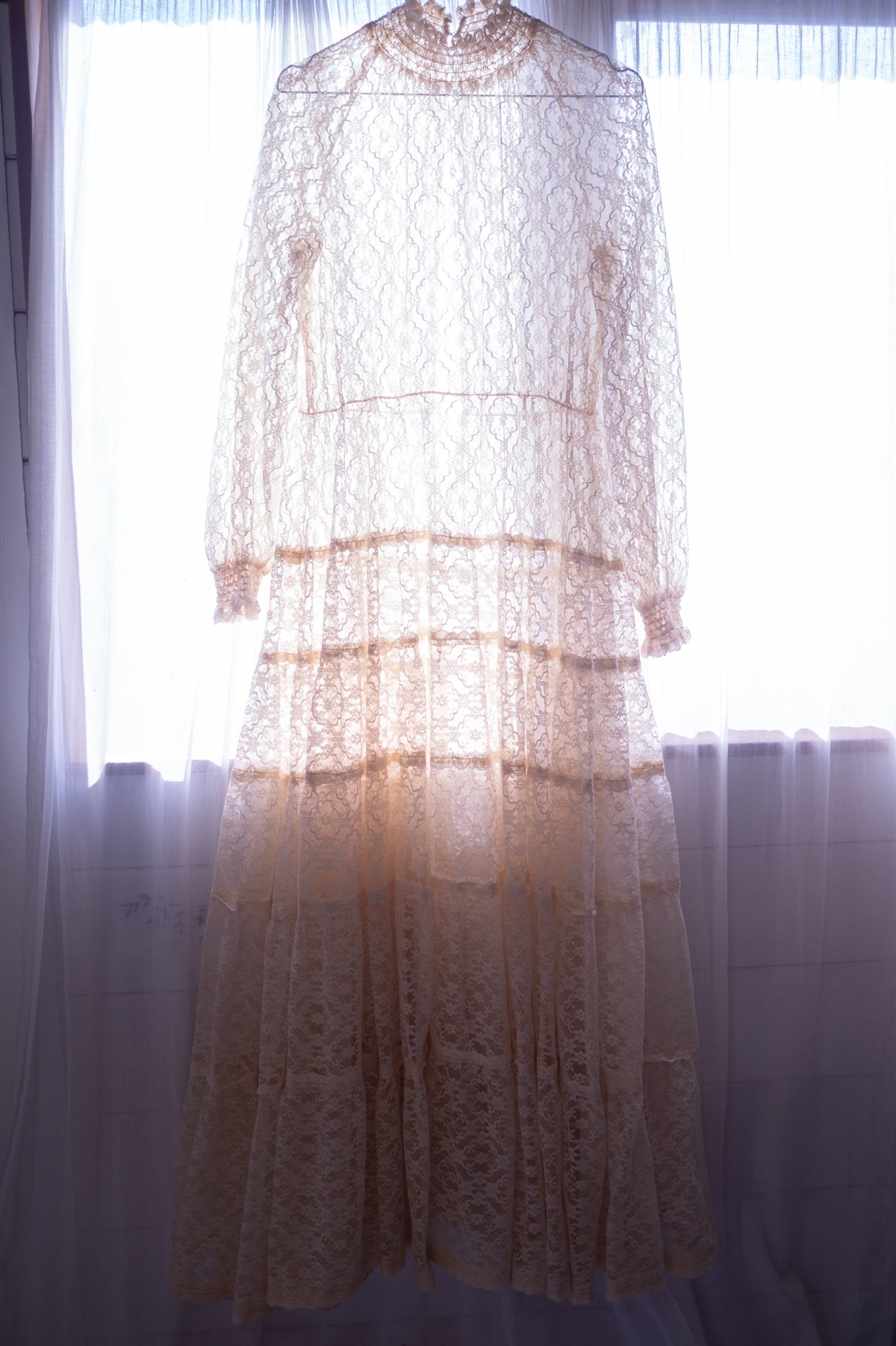 Vintage 1970s Cream Lace Maxi Dress