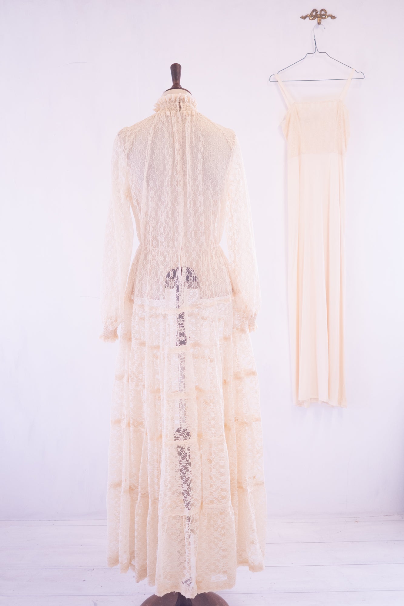 Vintage 1970s Cream Lace Maxi Dress