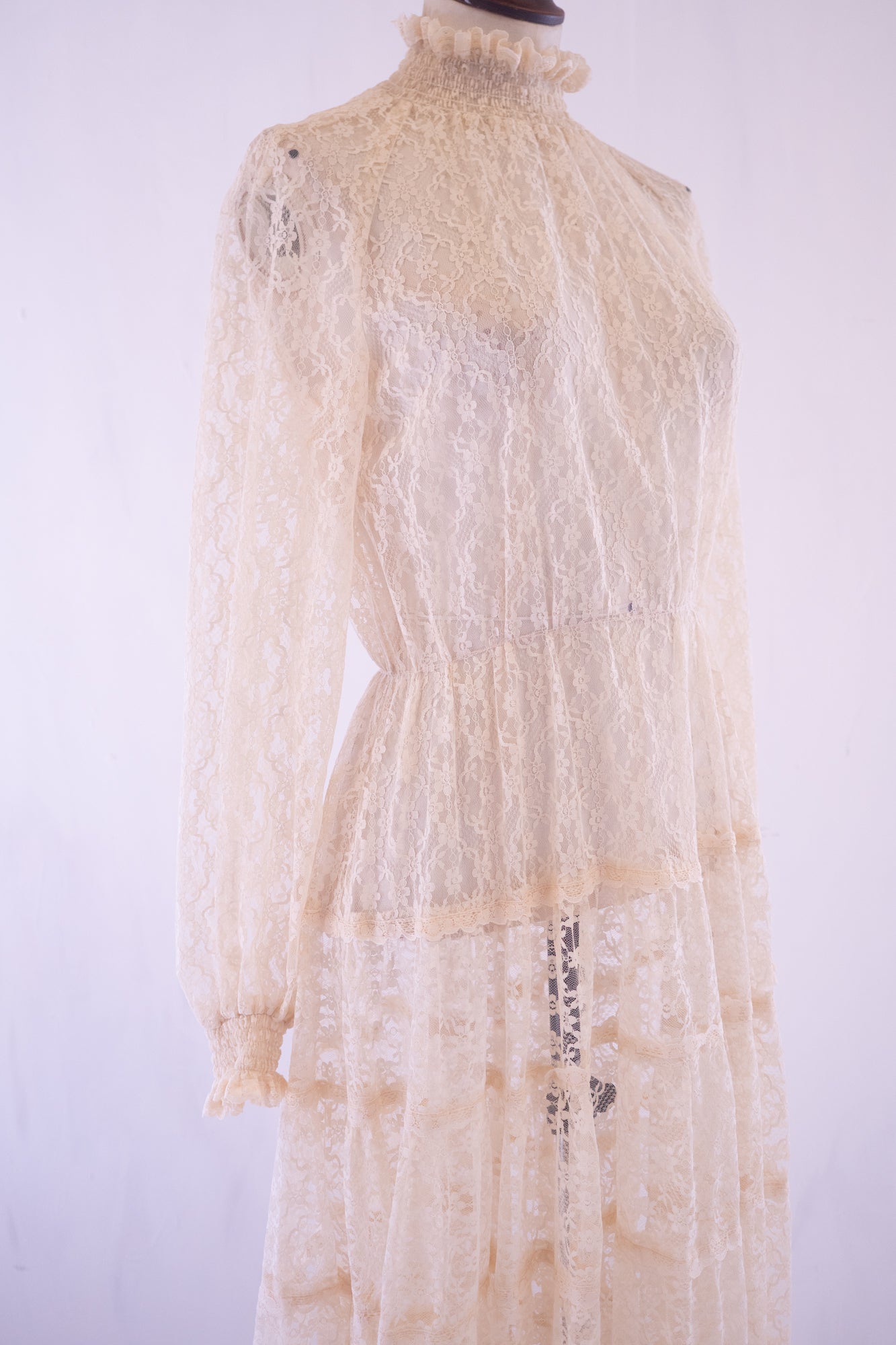 Vintage 1970s Cream Lace Maxi Dress