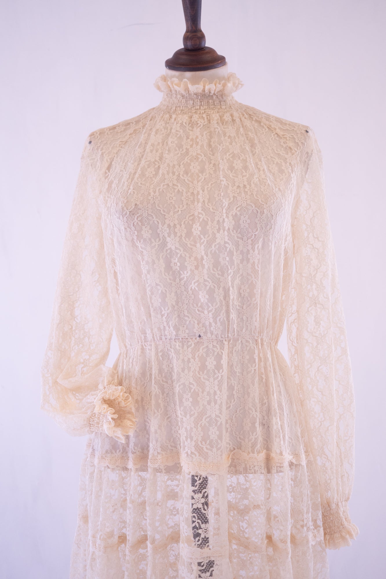 Vintage 1970s Cream Lace Maxi Dress