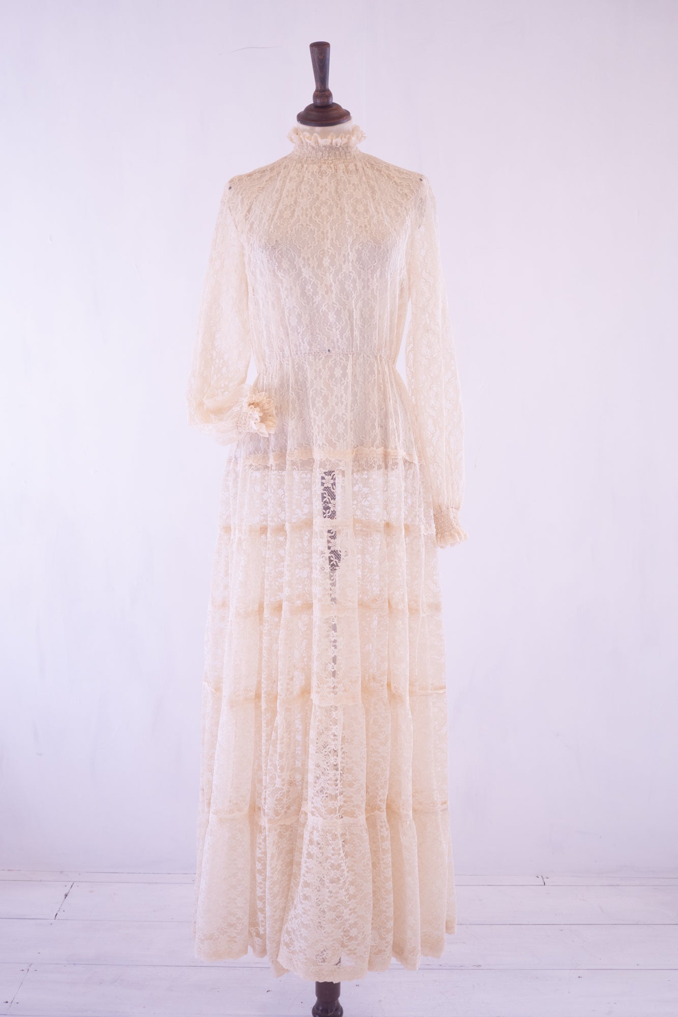 vintage cream lace 1970s frank usher maxi dress