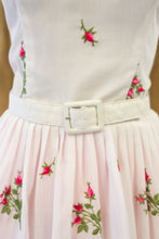 Vintage 1950s White Embroidered Rose Dress