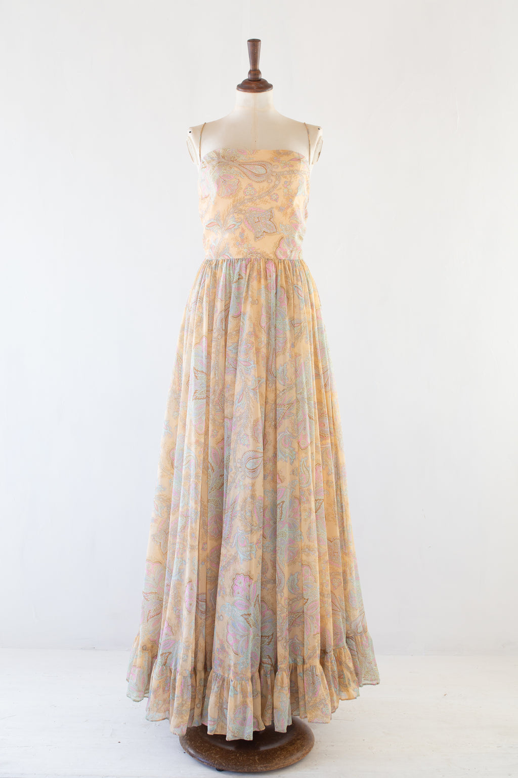 vintage paisley print 1970s chiffon maxi dress