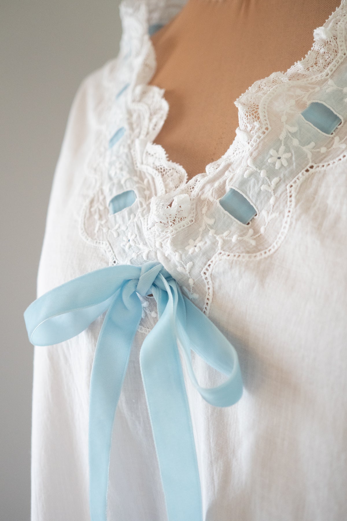 Antique White Embroidered Cotton Lawn Dress