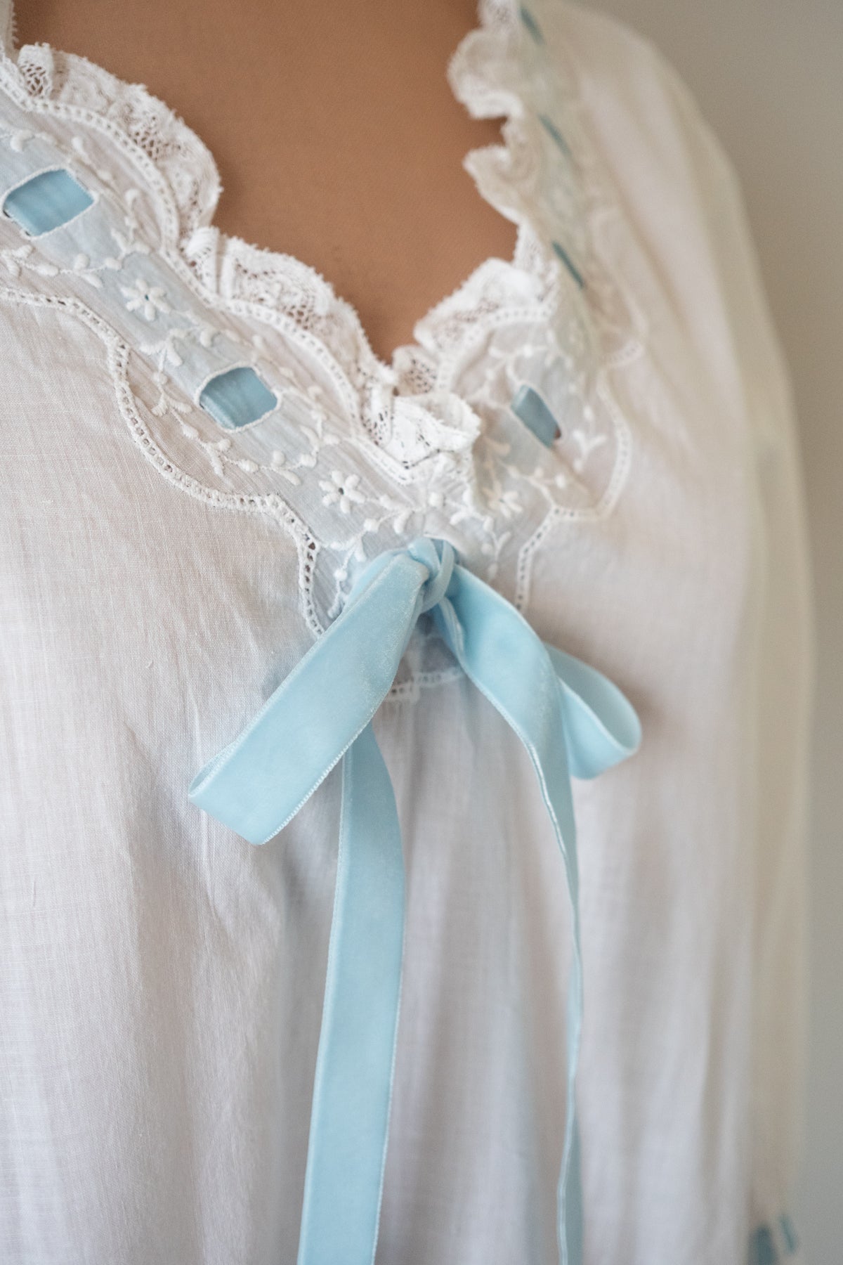 Antique White Embroidered Cotton Lawn Dress