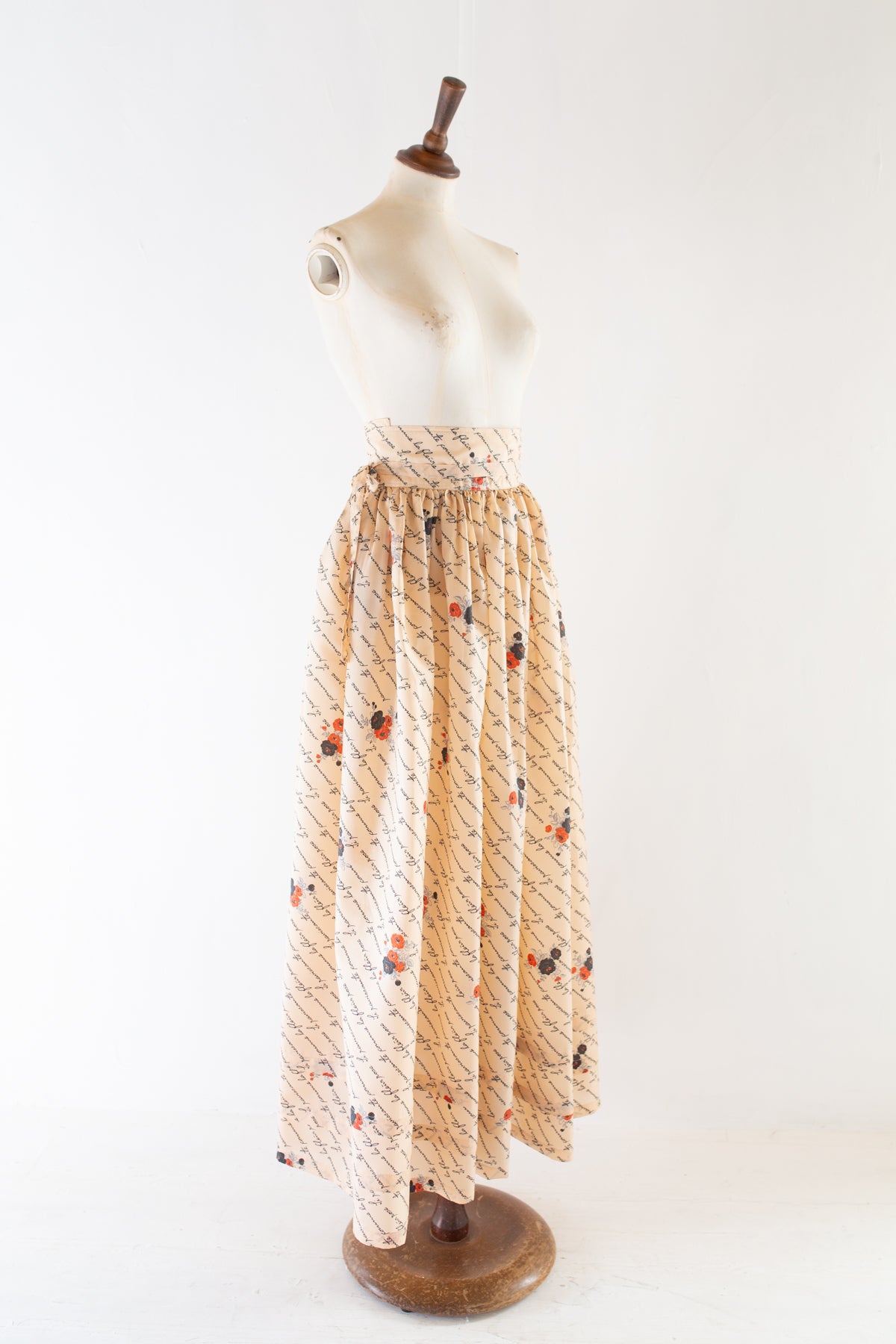 Vintage 1970s Writing Print Playmaid Maxi Skirt