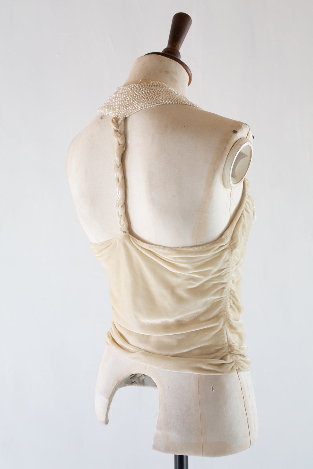Vintage 1930s Ivory Silk Velvet Beaded Bow Top