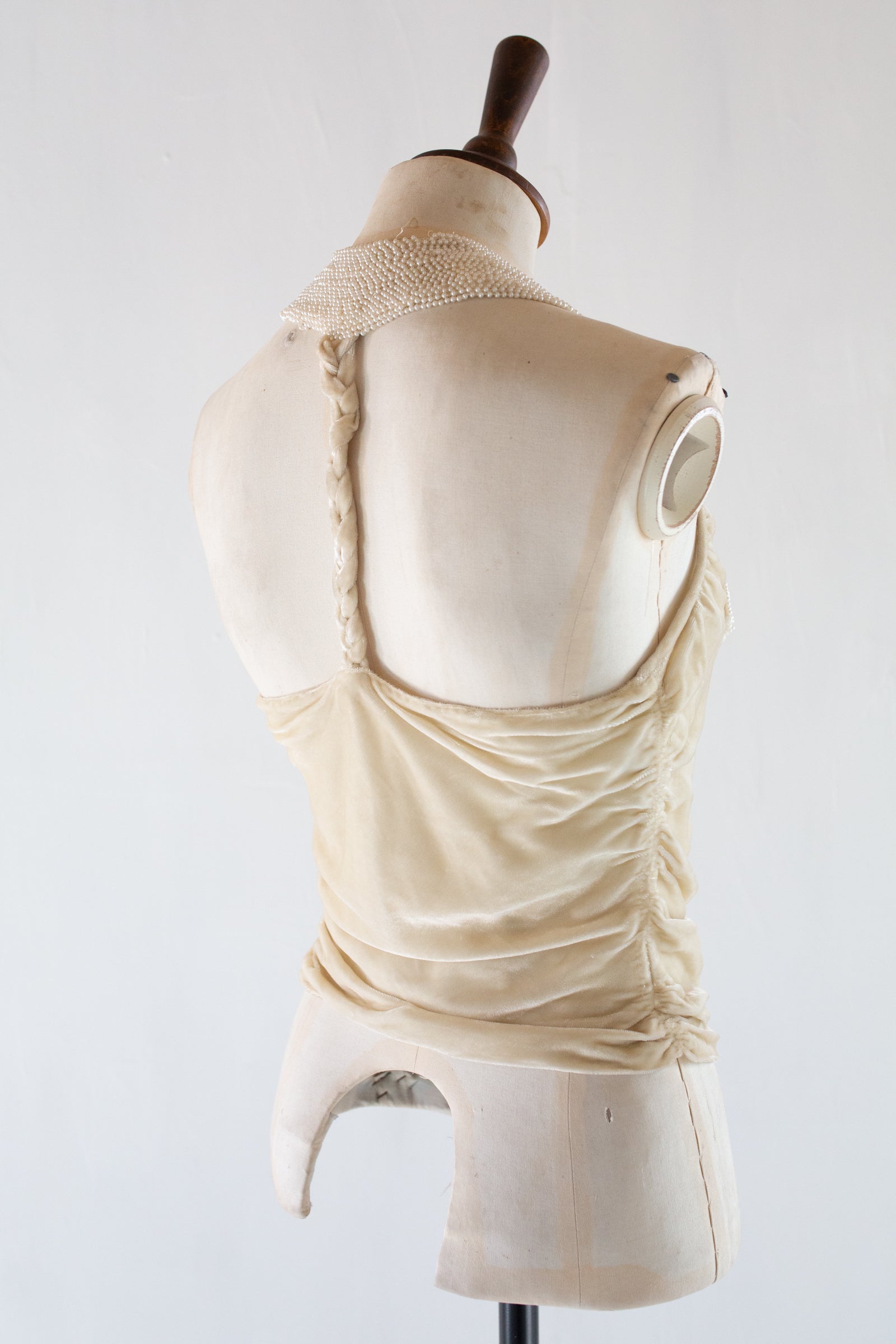 Vintage 1930s Ivory Silk Velvet Beaded Bow Top
