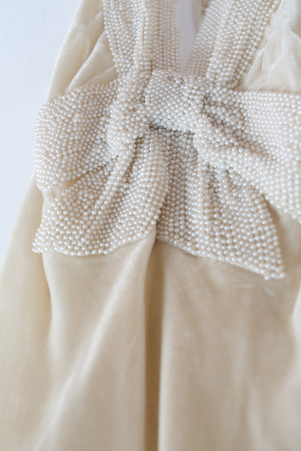 Vintage 1930s Ivory Silk Velvet Beaded Bow Top