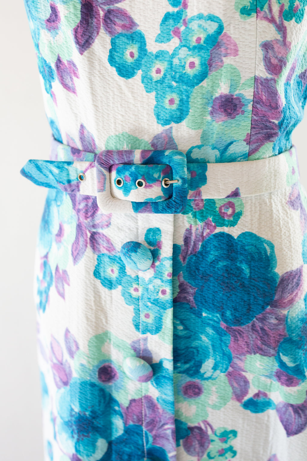 Vintage 1960s Blue Floral Cotton Dress