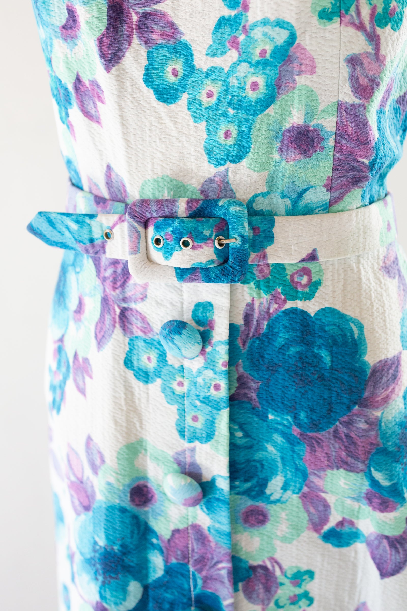 Vintage 1960s Blue Floral Cotton Dress