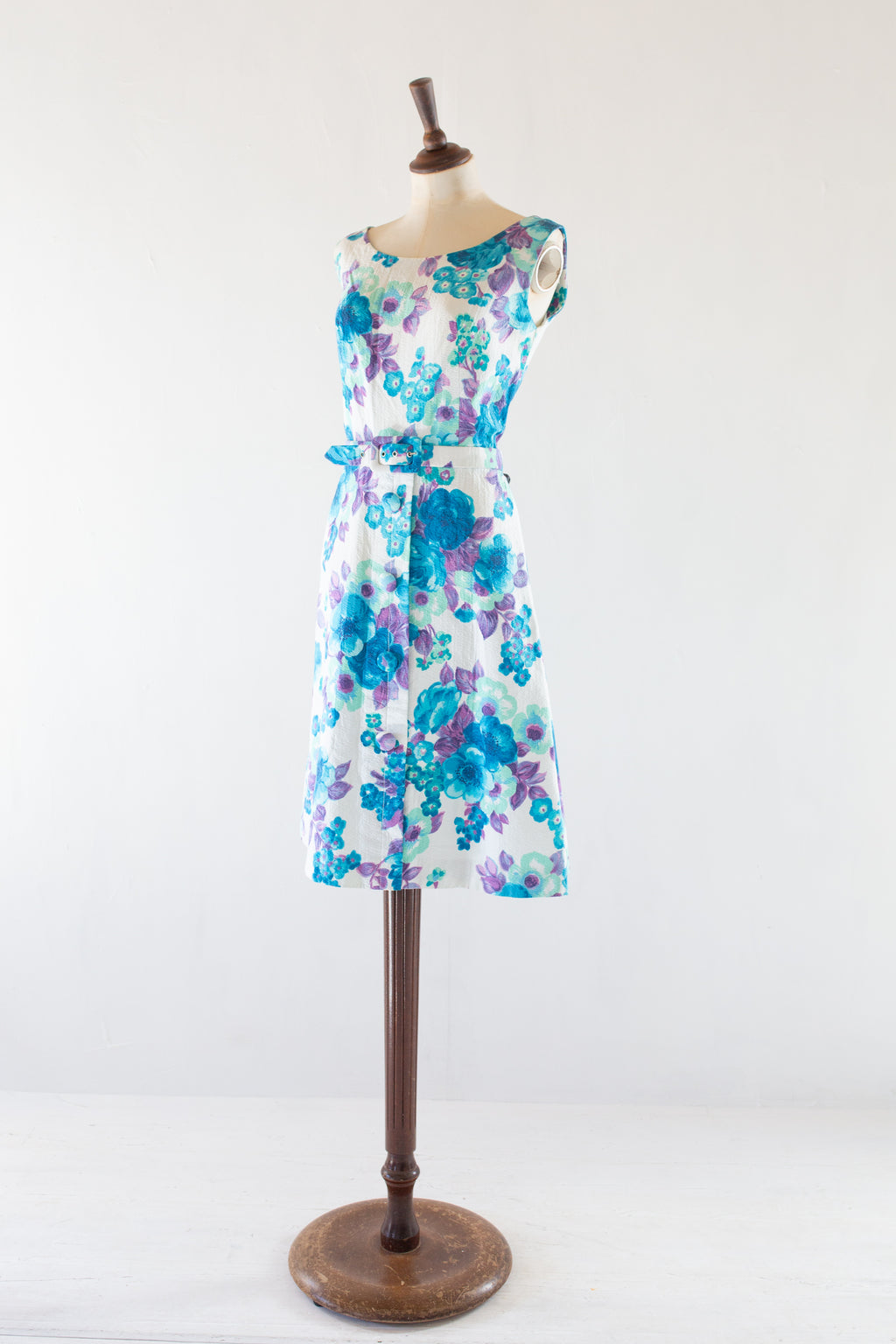 Vintage 1960s Blue Floral Cotton Dress
