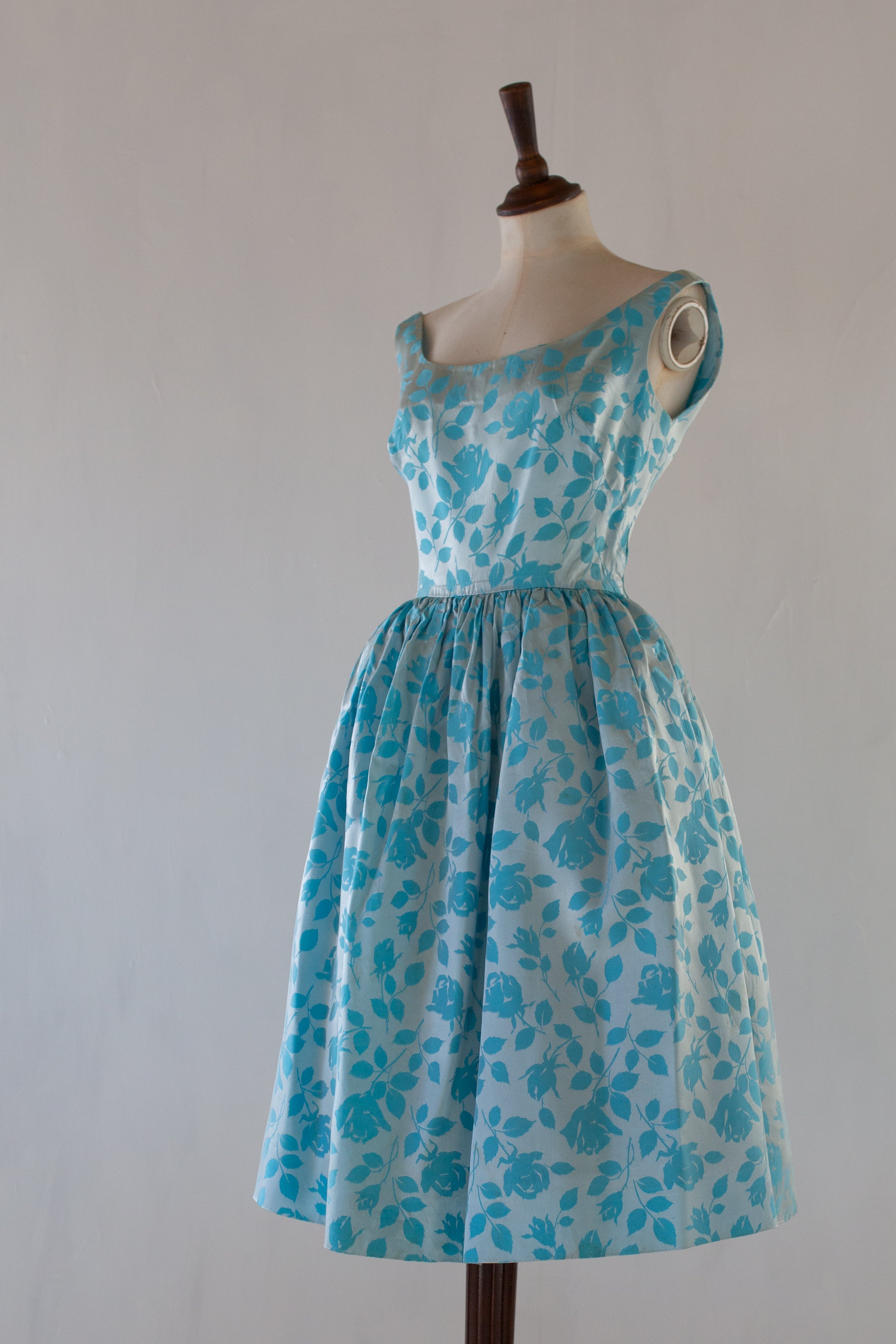 Vintage 1960s Blue Brocade Dress