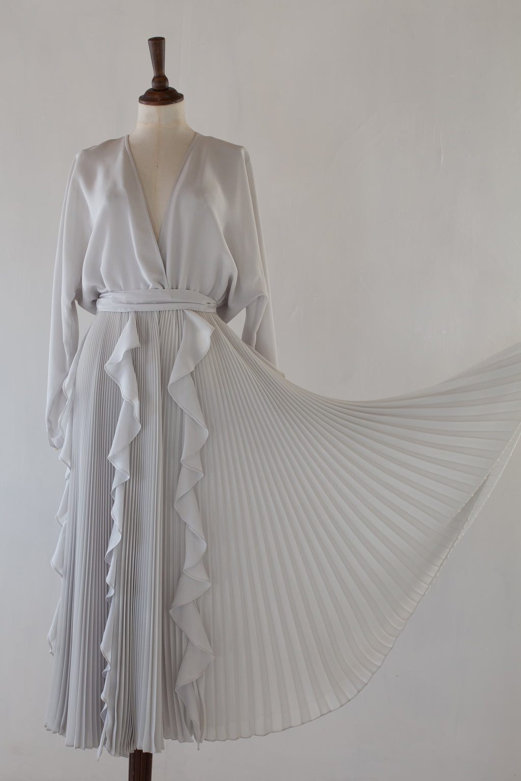 vintage grey pleated crepe dress