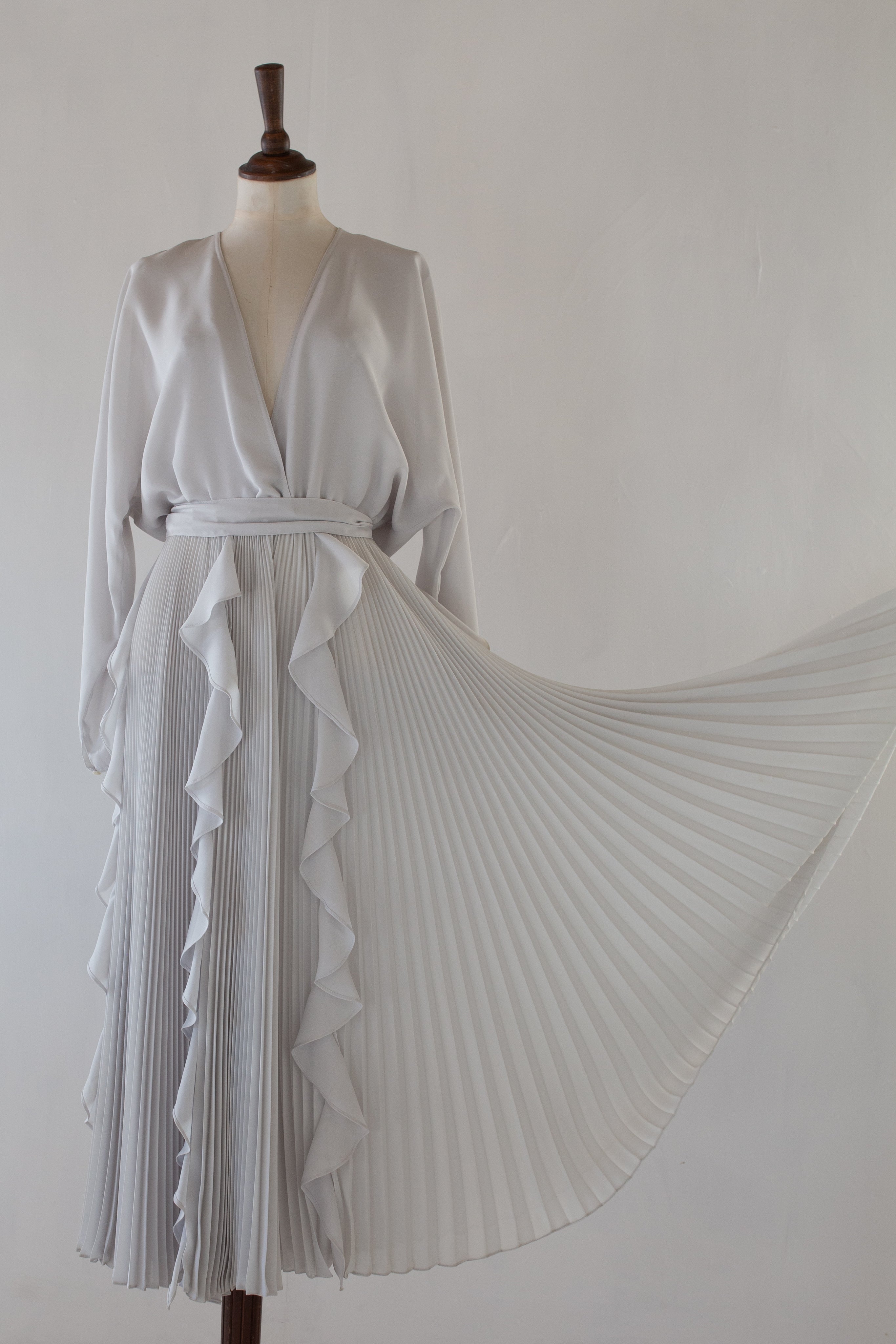 vintage grey pleated crepe dress