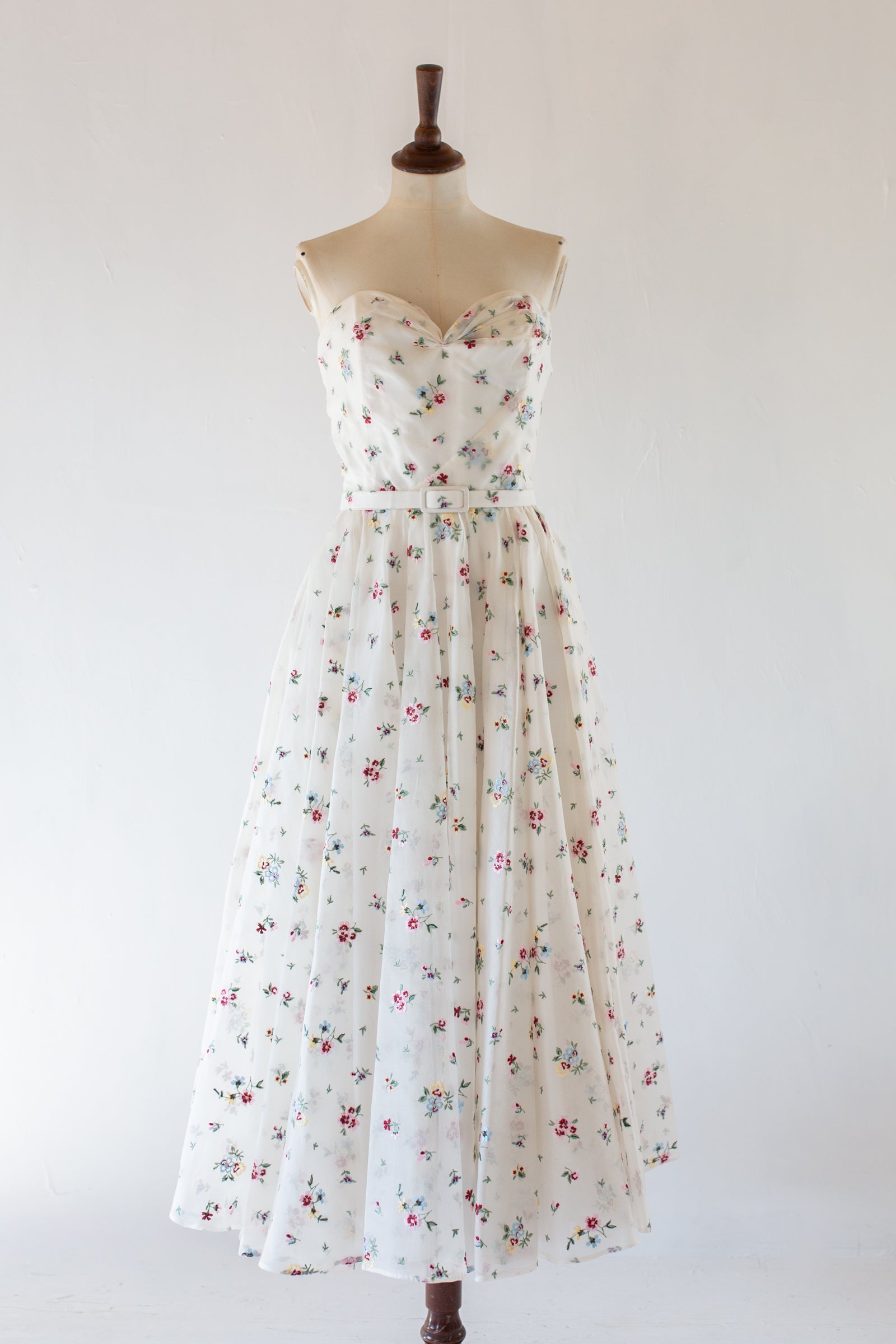 Ivory Floral Embroidered Silk Dress - Spring Rose