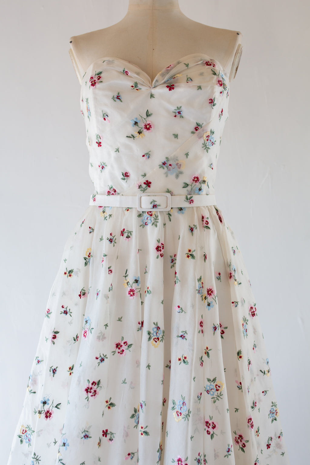 Ivory Floral Embroidered Silk Dress - Spring Rose