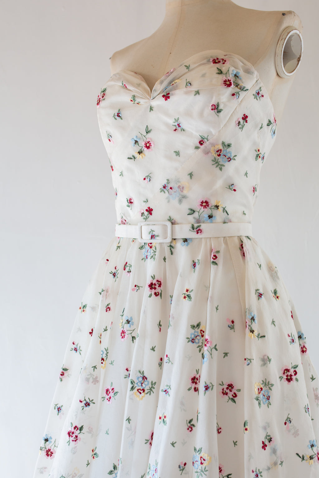 Ivory Floral Embroidered Silk Dress - Spring Rose