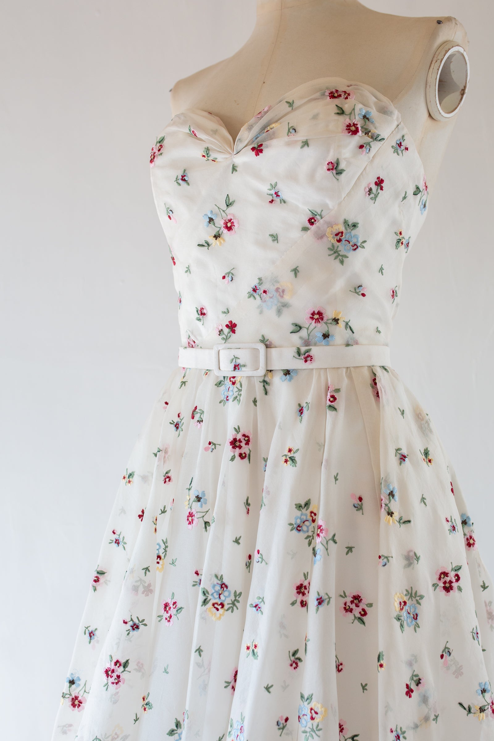 Ivory Floral Embroidered Silk Dress - Spring Rose