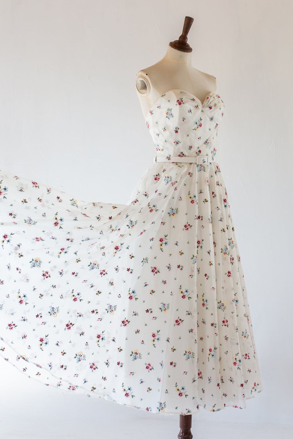 Ivory Floral Embroidered Silk Dress - Spring Rose