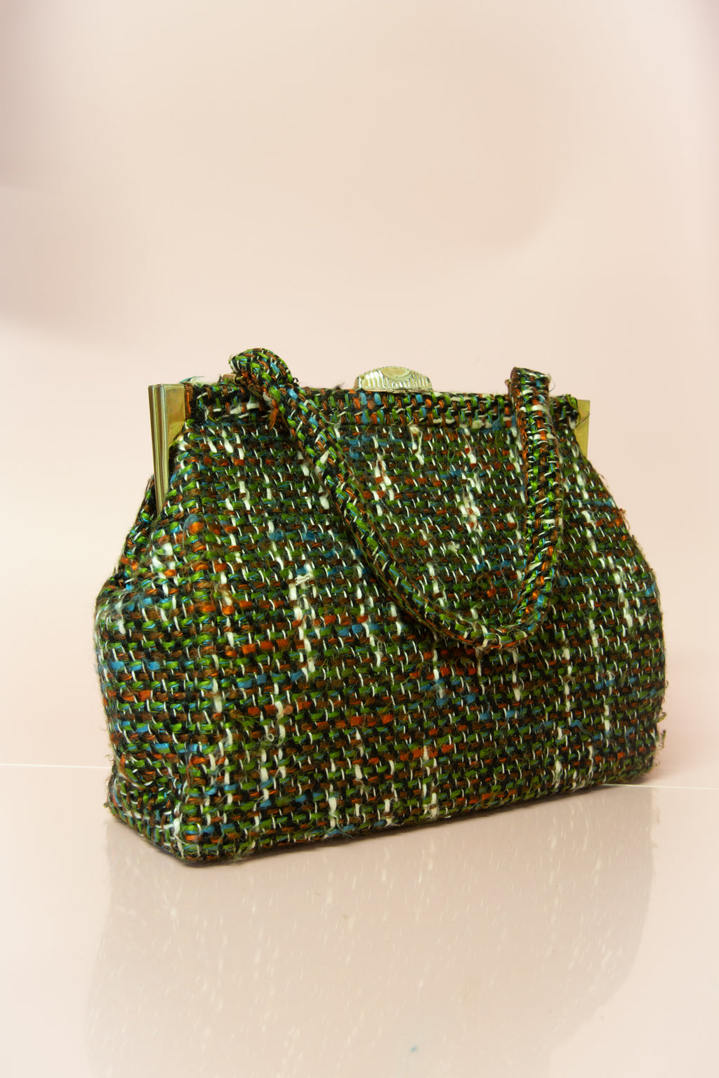 vintage 1960s green tweed wool handbag