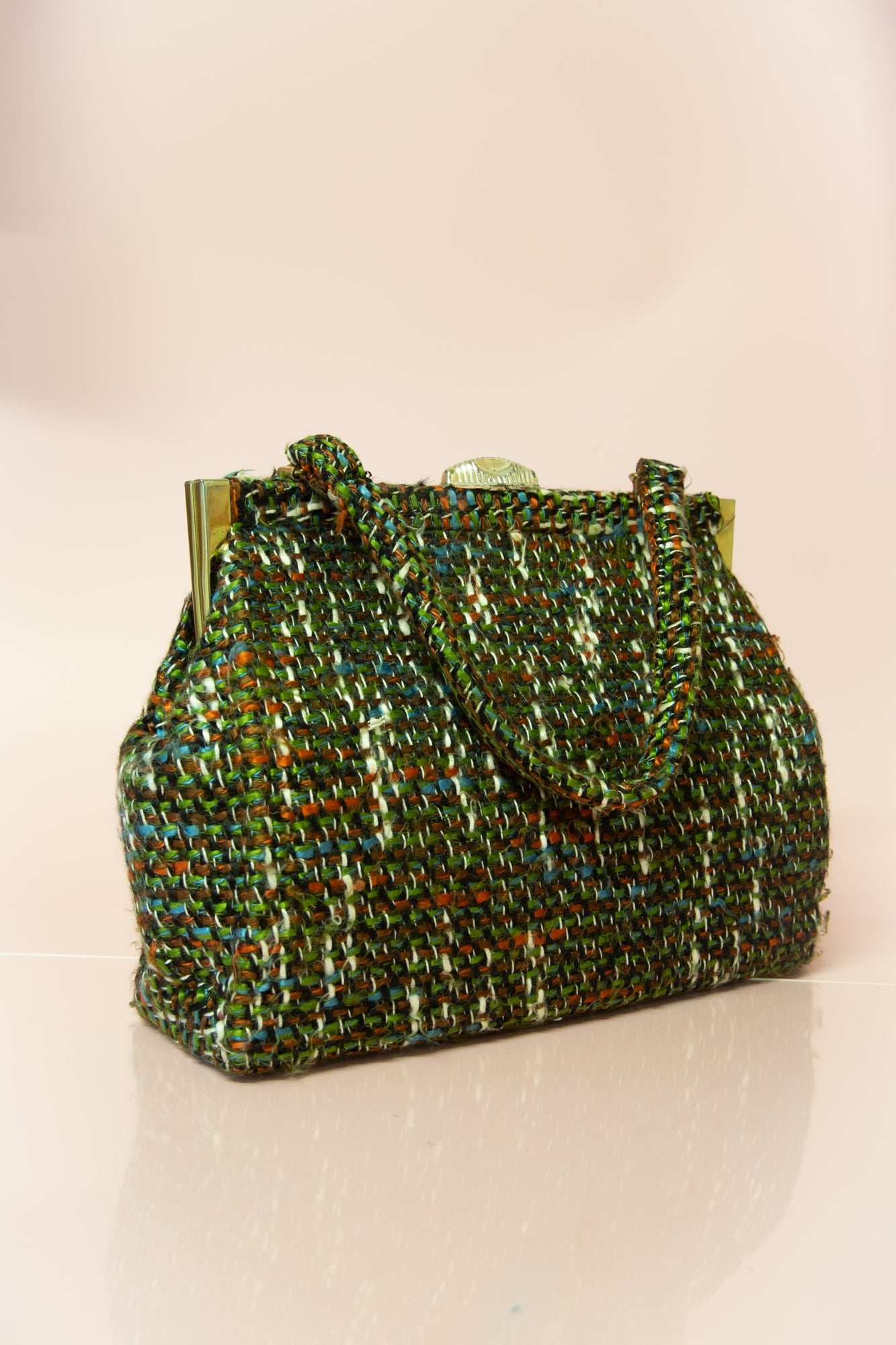 vintage 1960s green tweed wool handbag