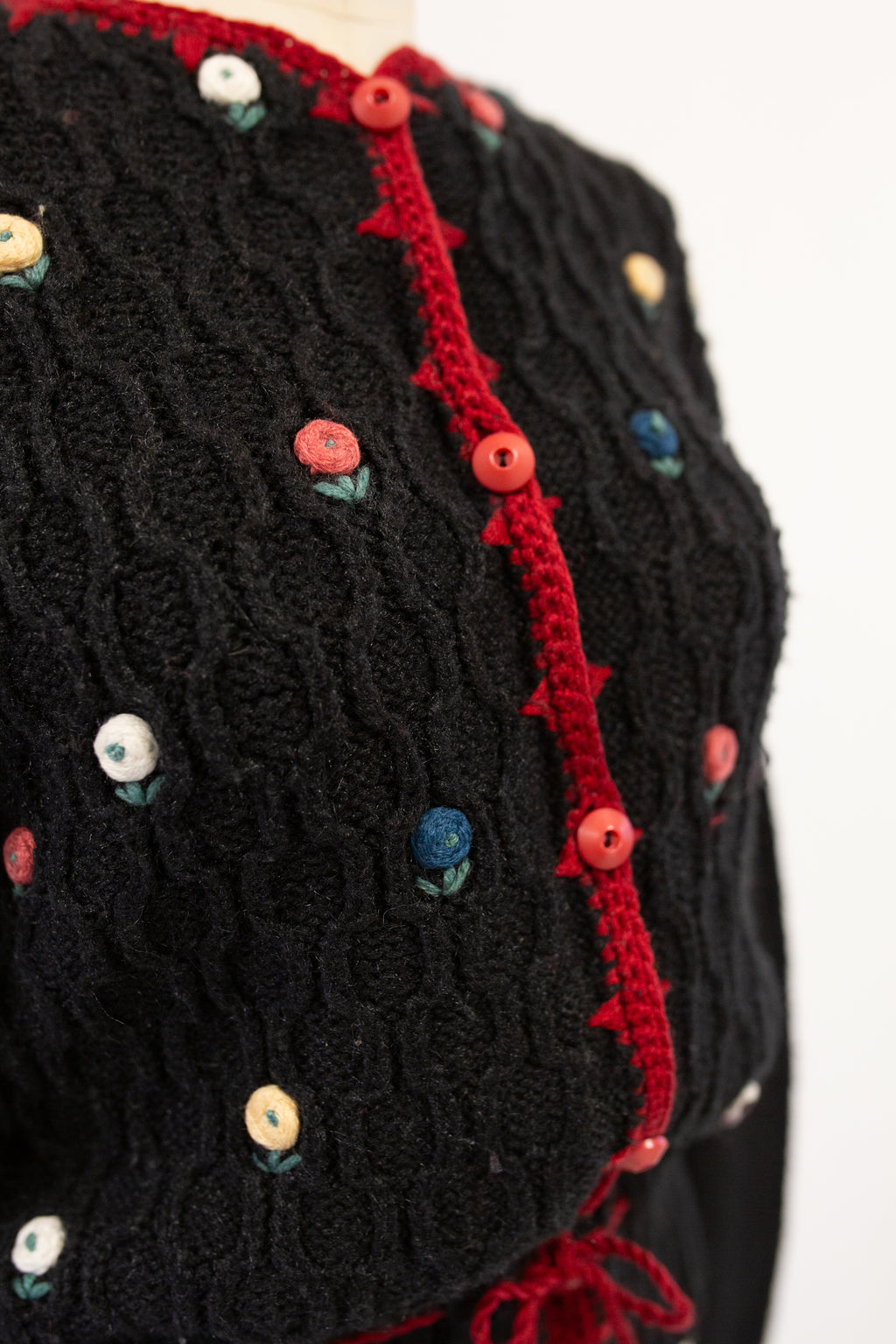 Vintage 1970s Black Rose Cardigan