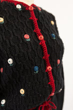 Vintage 1970s Black Rose Cardigan