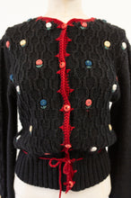Vintage 1970s Black Rose Cardigan