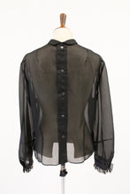 Vintage 1970s Sheer Black Ruffle Blouse