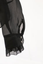 Vintage 1970s Sheer Black Ruffle Blouse