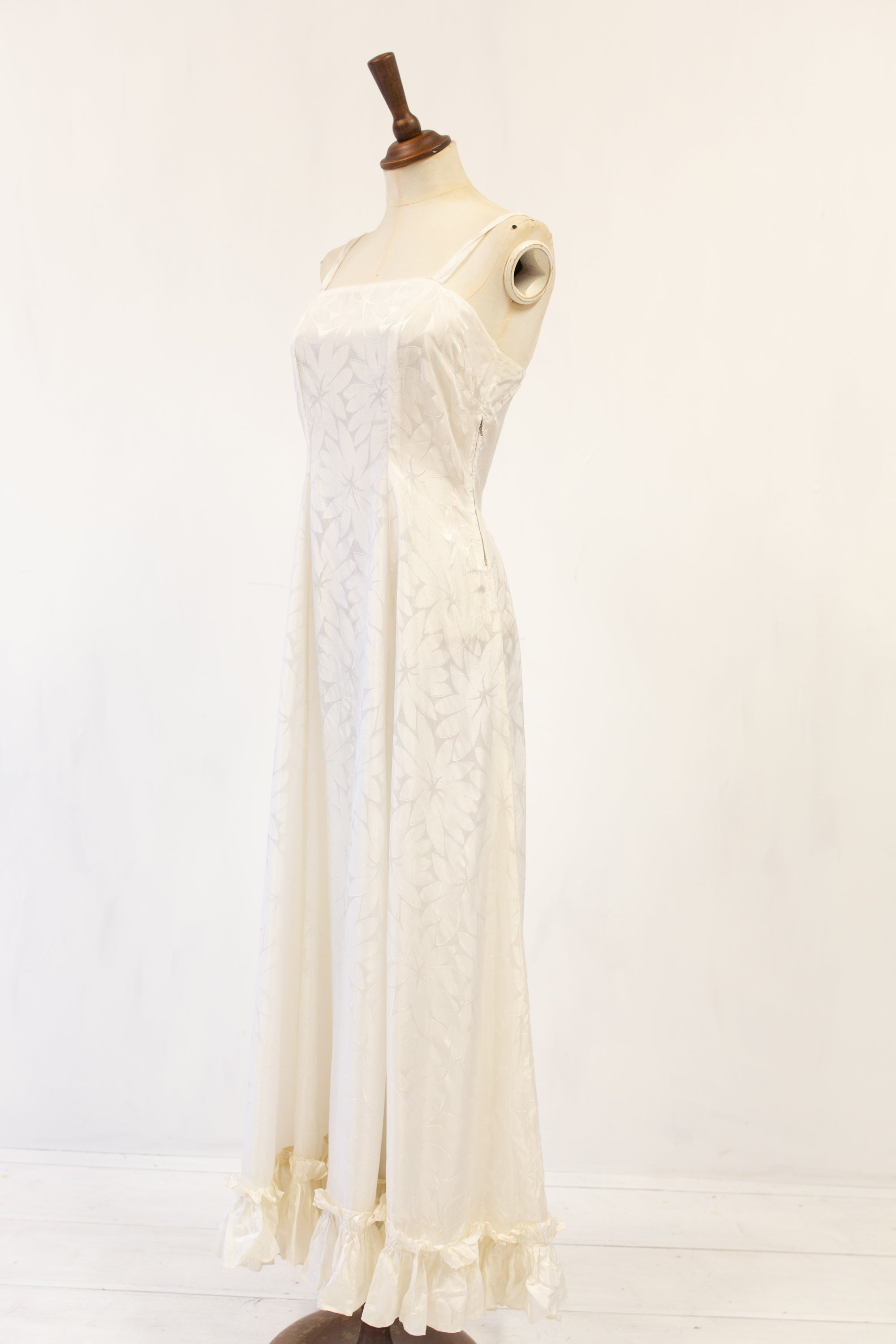 Vintage 1940s Ivory Damask Slip Dress