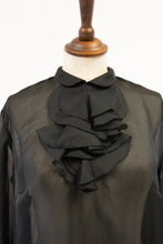 Vintage 1970s Sheer Black Ruffle Blouse