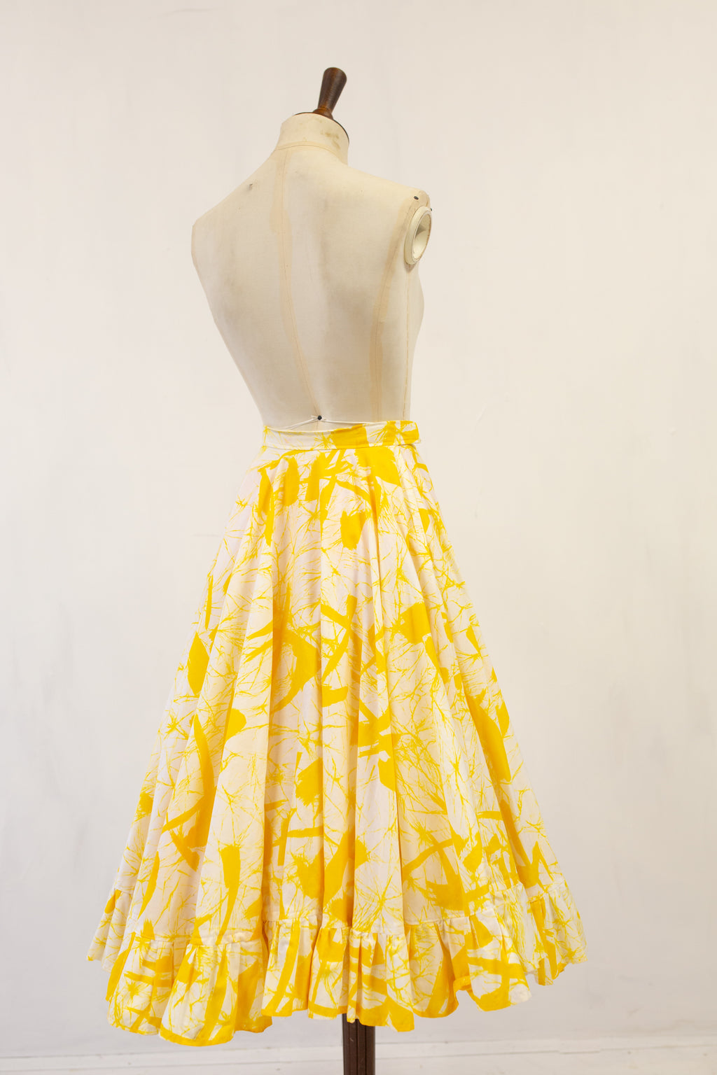 Vintage 70s Yellow Cotton Full Skirt