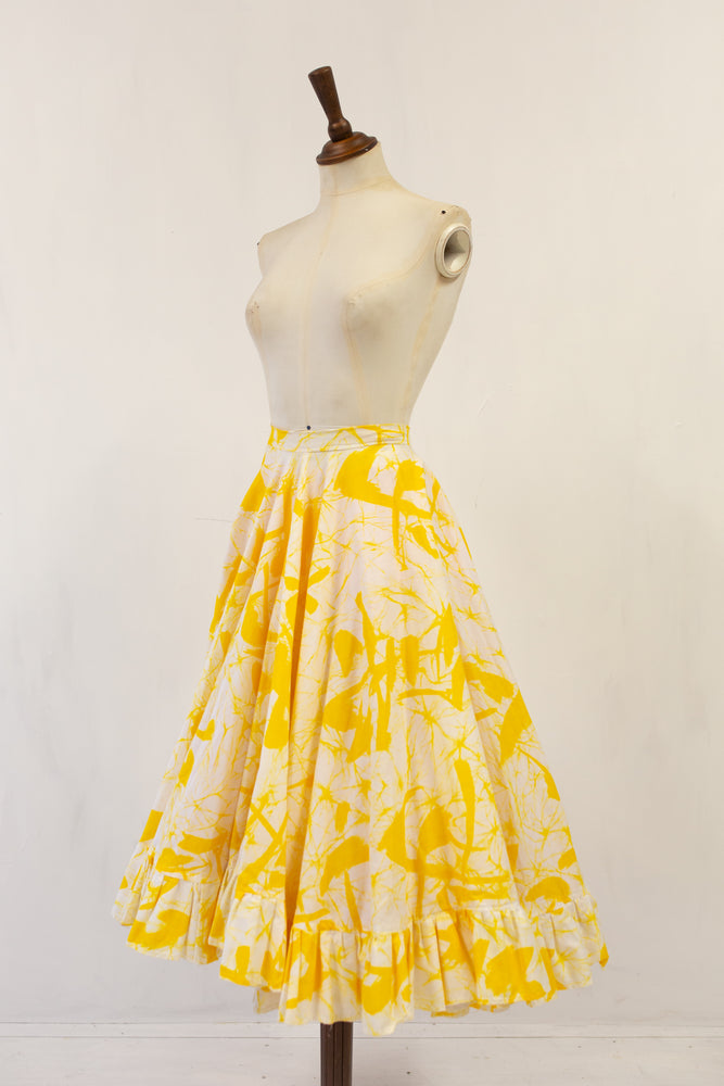 vintage yellow full circle ruffle skirt