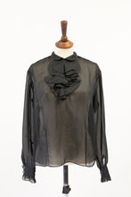 Vintage 1970s Sheer Black Ruffle Blouse