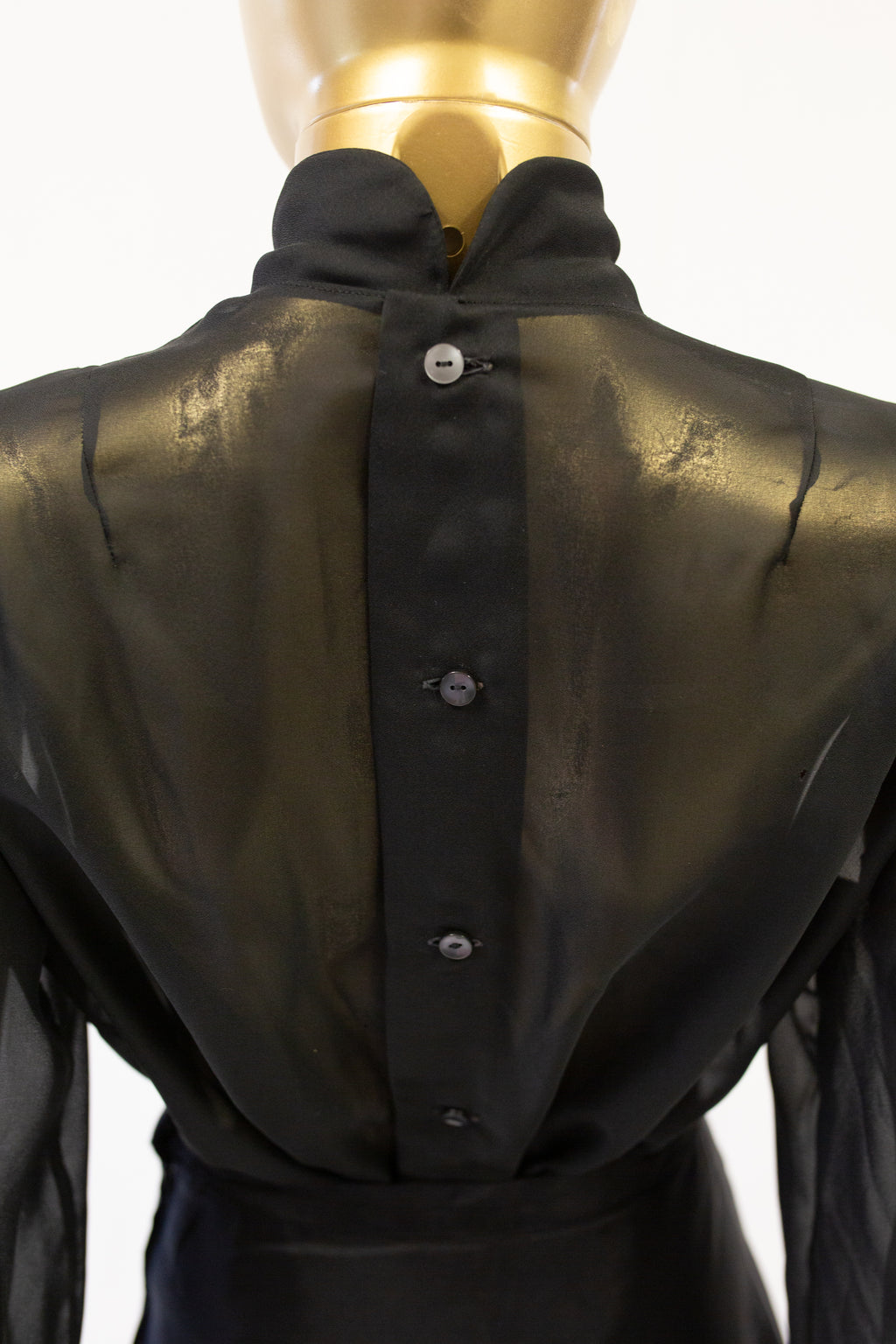 Vintage 1970s Sheer Black Ruffle Blouse
