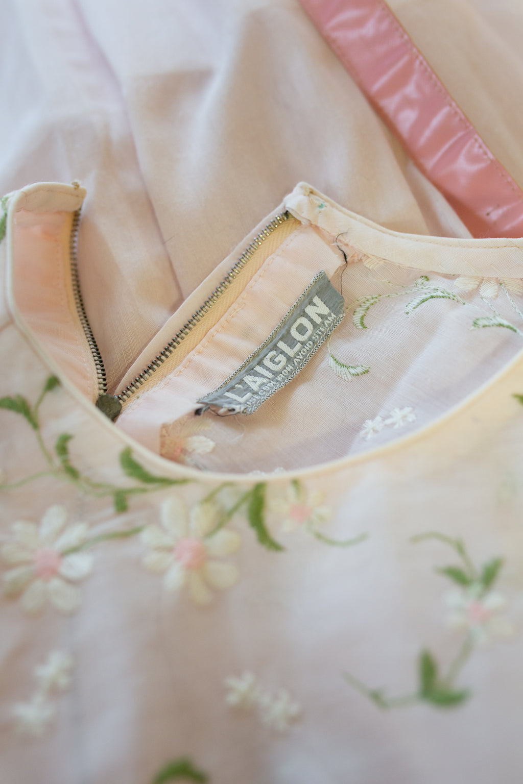 Vintage 1950s Pink Embroidered Dress