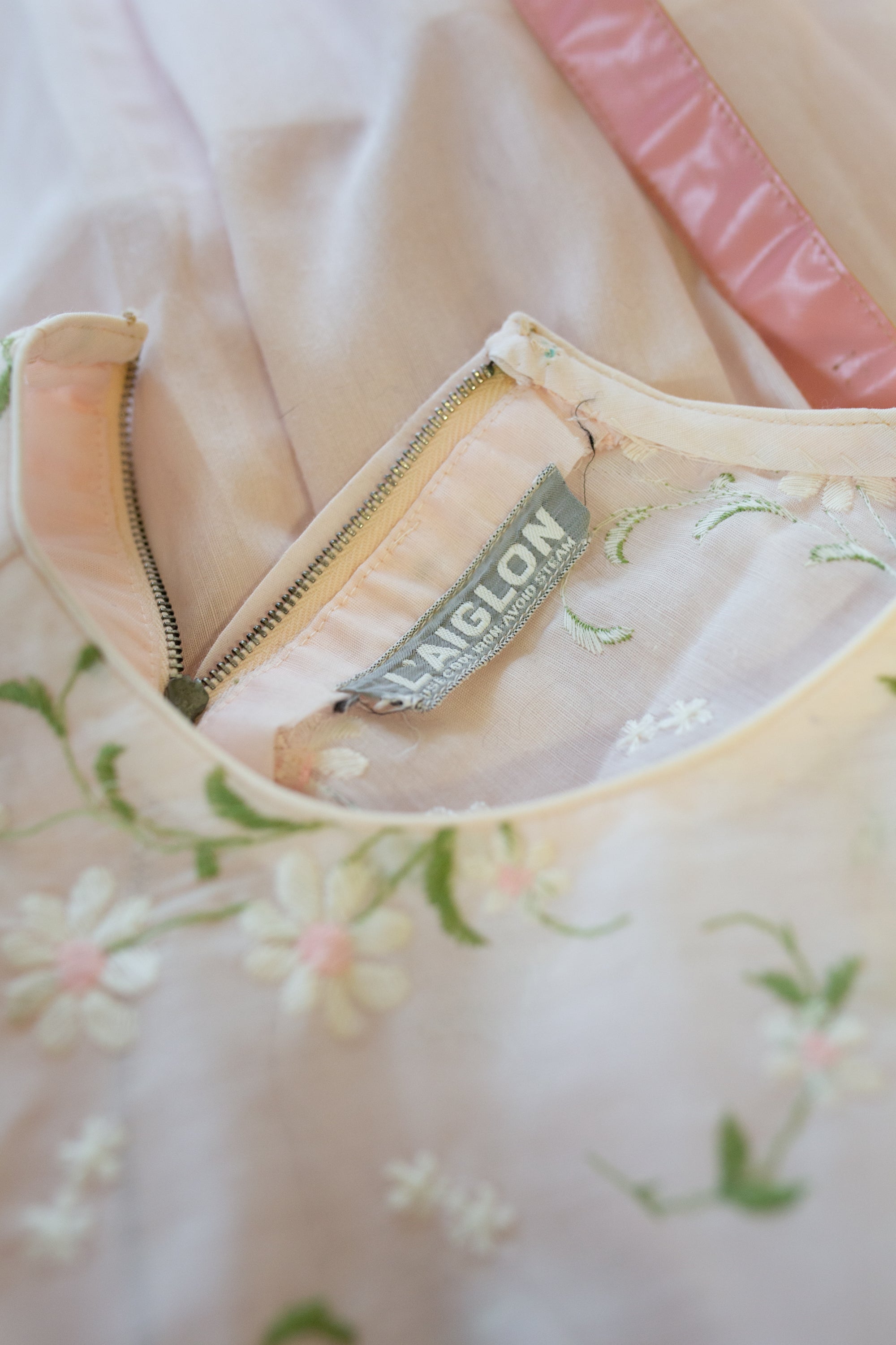 Vintage 1950s Pink Embroidered Dress