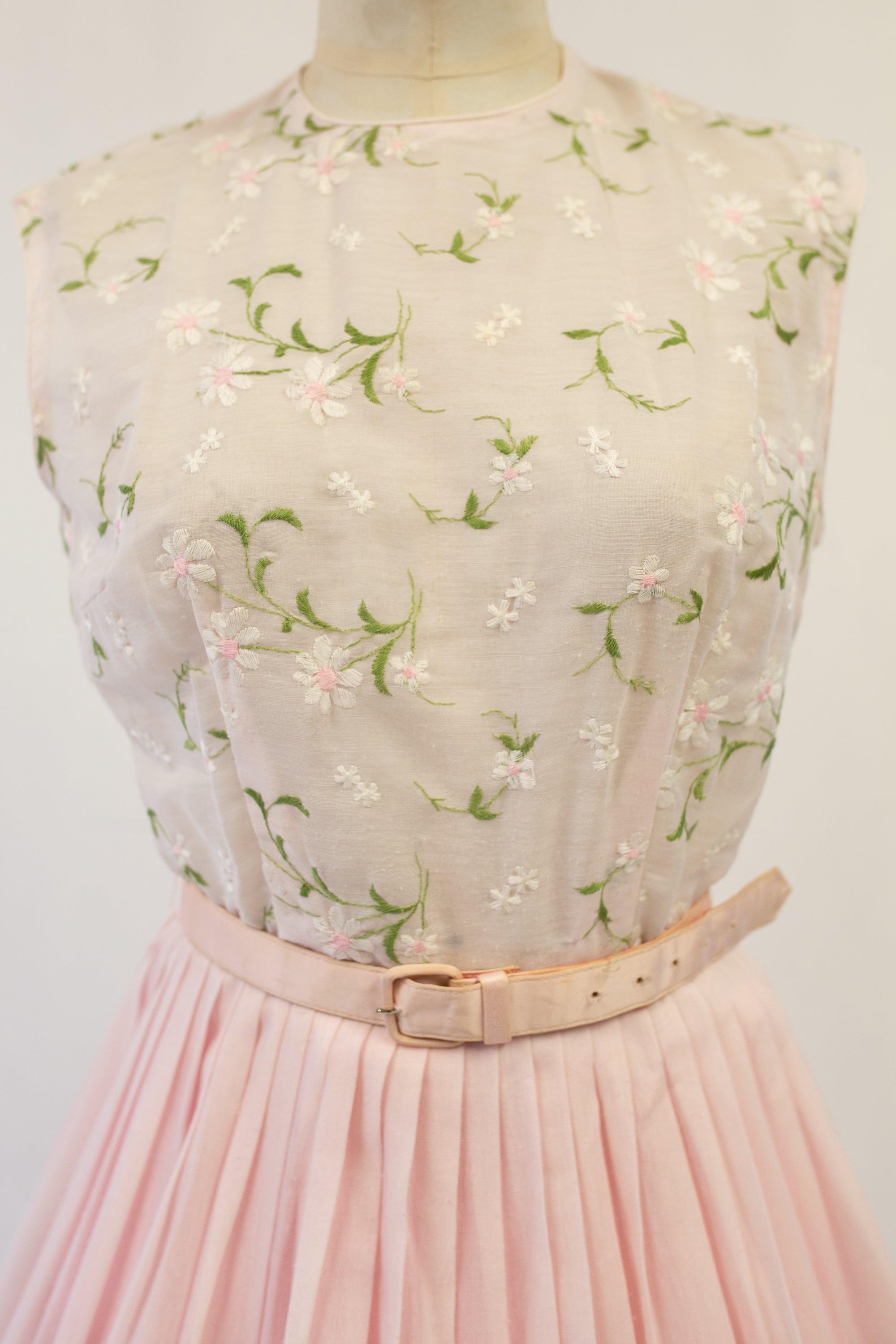 Vintage 1950s Pink Embroidered Dress