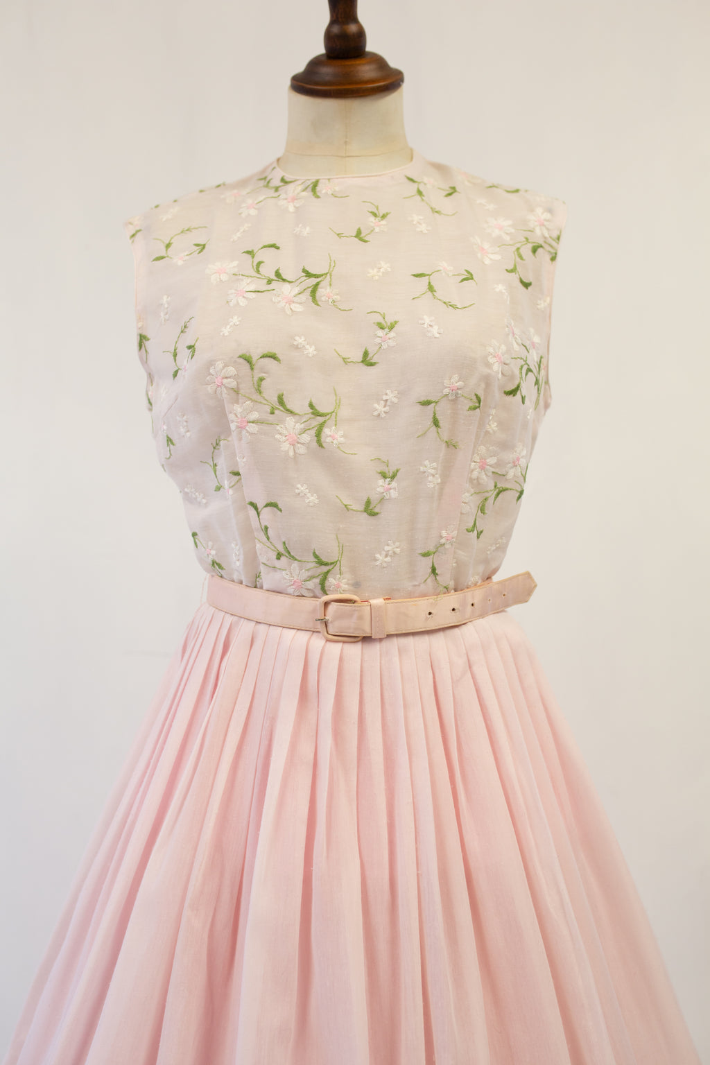 Vintage 1950s Pink Embroidered Dress