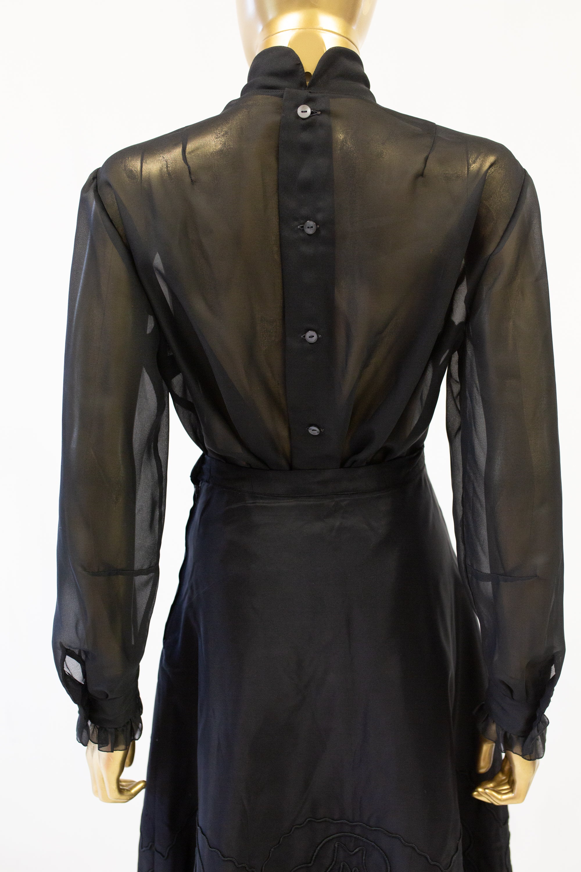 Vintage 1970s Sheer Black Ruffle Blouse
