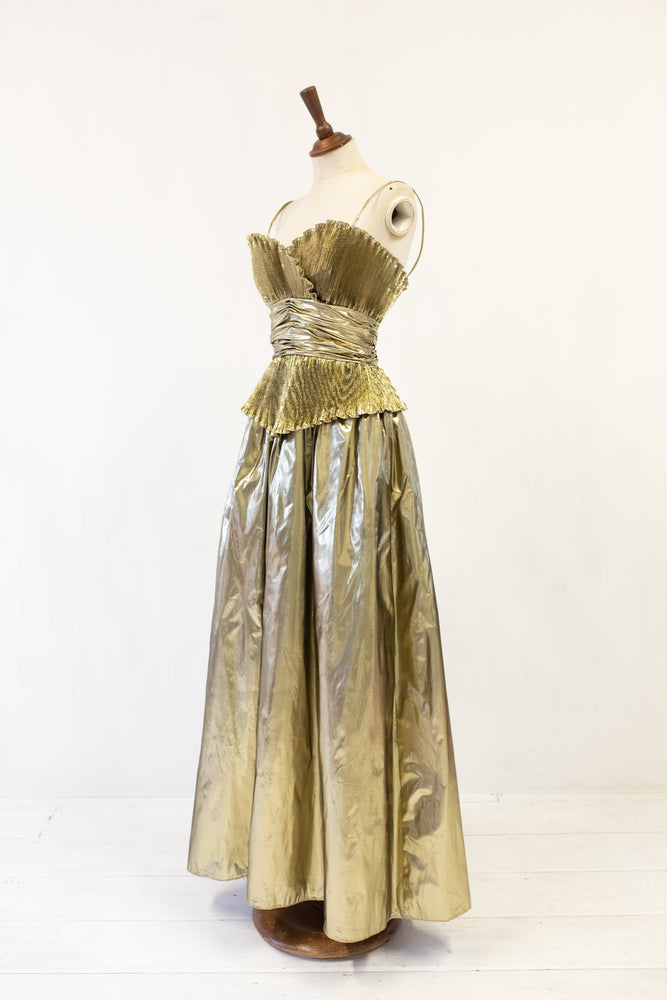 Vintage 1980s Gold Metallic Lamé Maxi Dress