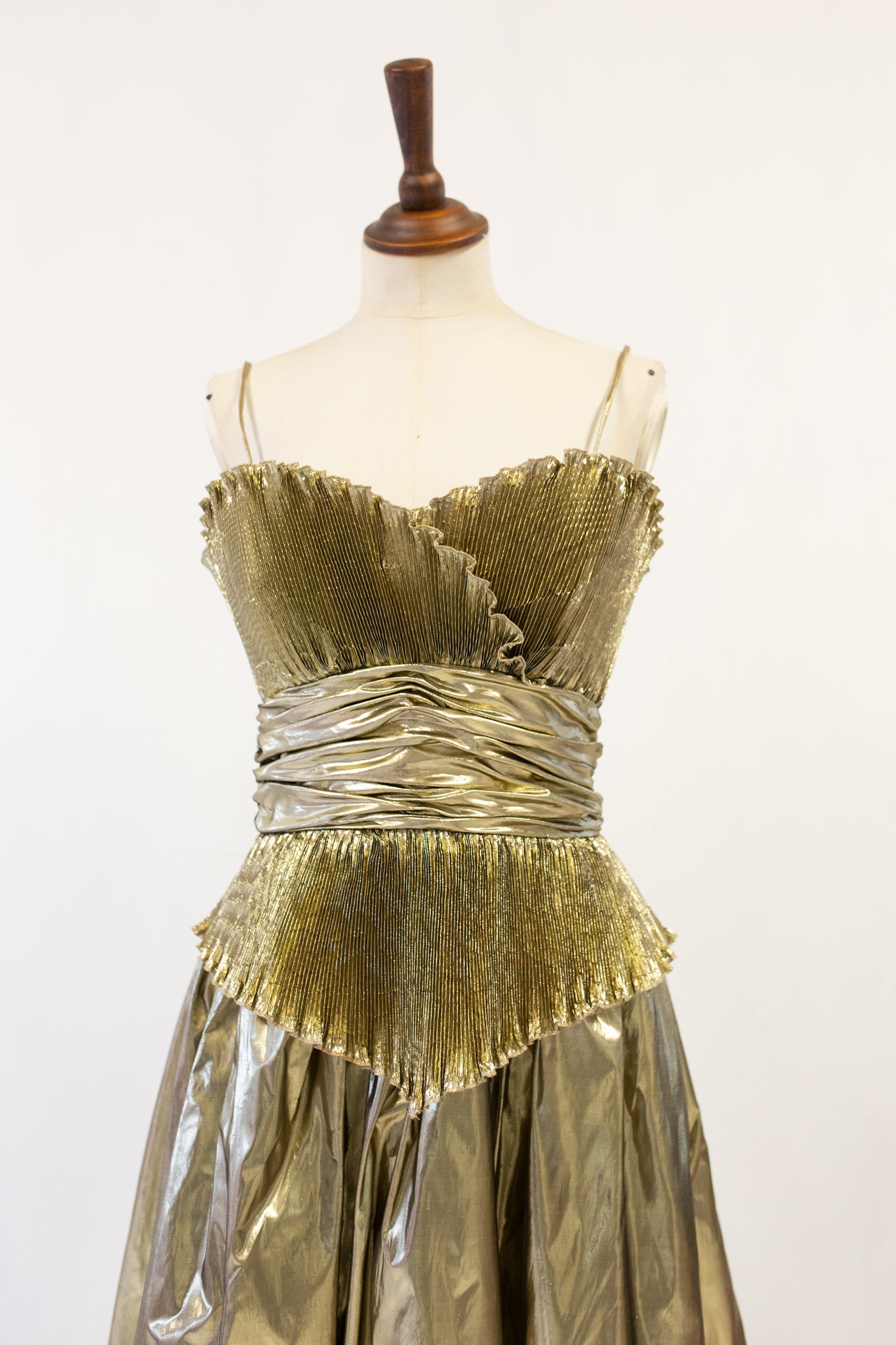 Vintage 1980s Gold Metallic Lamé Maxi Dress