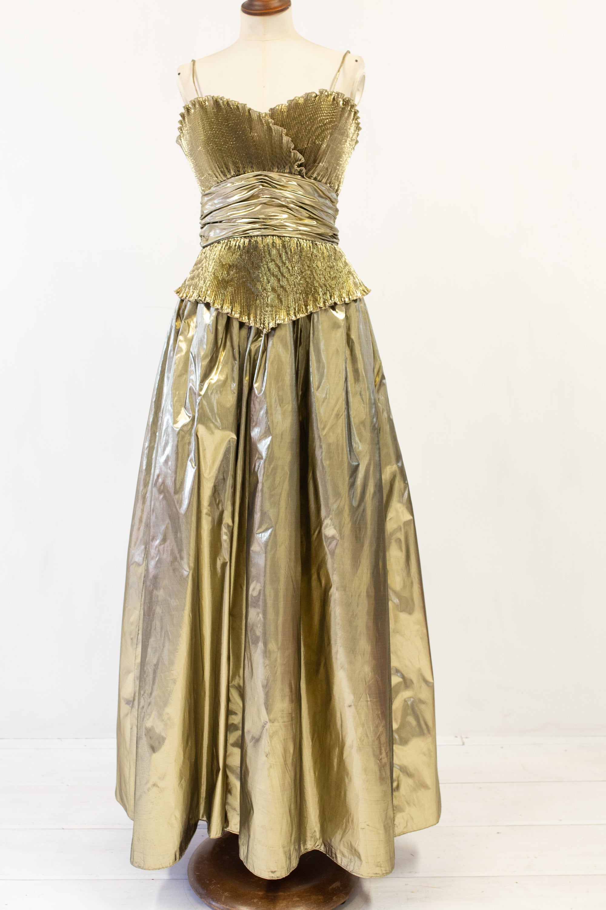 Vintage 1980s Gold Metallic Lamé Maxi Dress