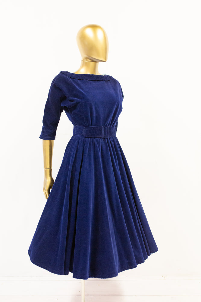 vintage navy blue cord dress