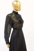 Vintage 1970s Sheer Black Ruffle Blouse