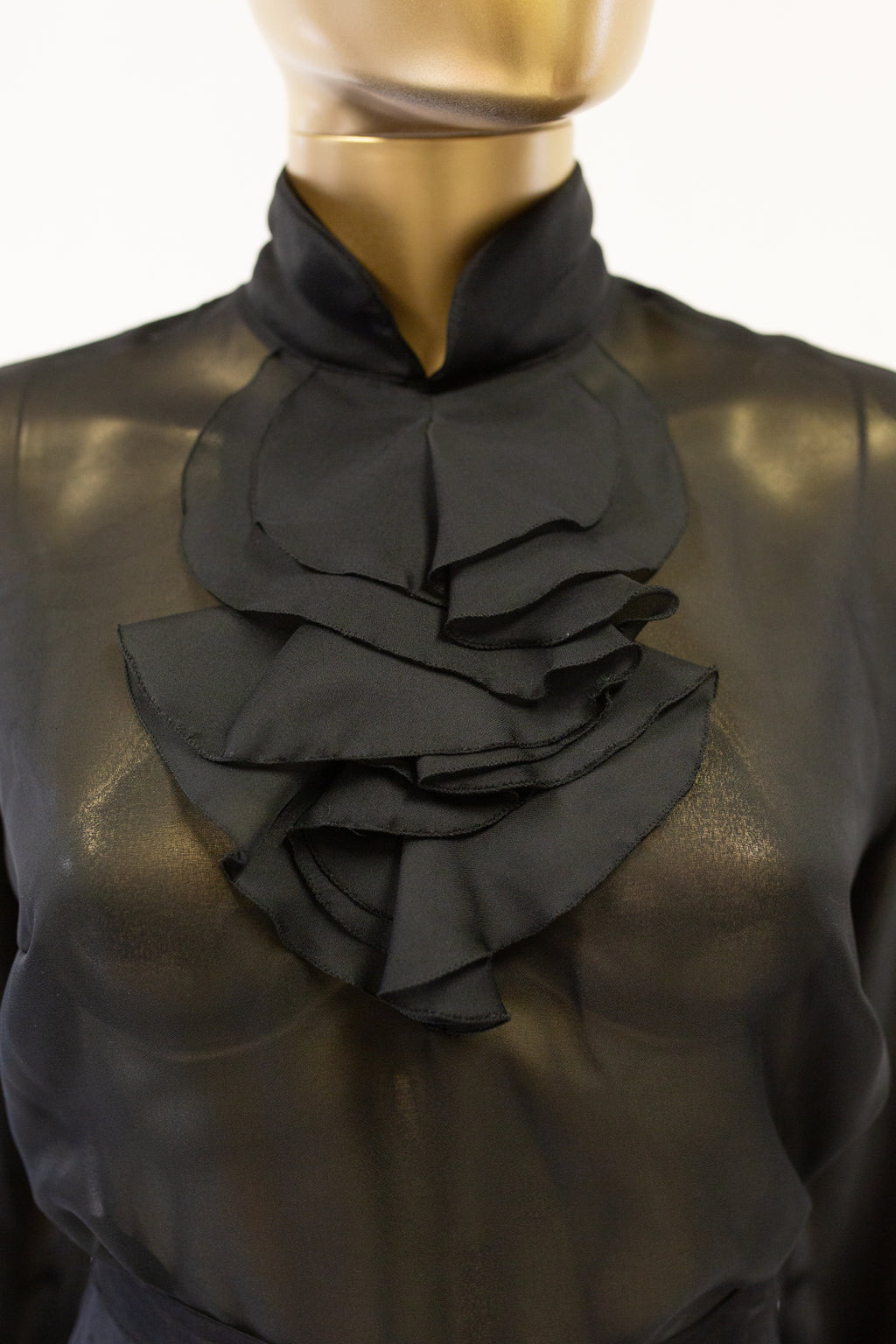 Vintage 1970s Sheer Black Ruffle Blouse