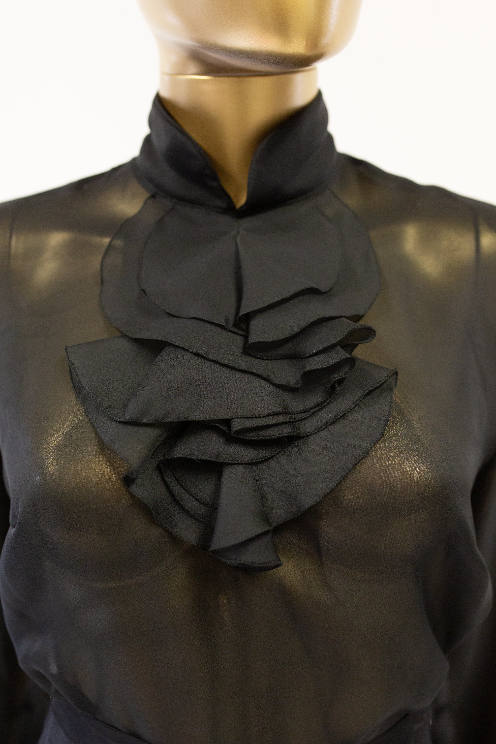 Vintage 1970s Sheer Black Ruffle Blouse